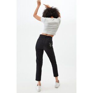 PacSun Jeans Playboy Black Button Fly Bunny Rhinestones Womens Ankle Pants Sz 26